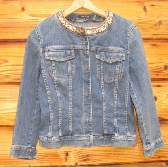 Blue Denim Beaded Jean Jacket - Picture 1 of 7